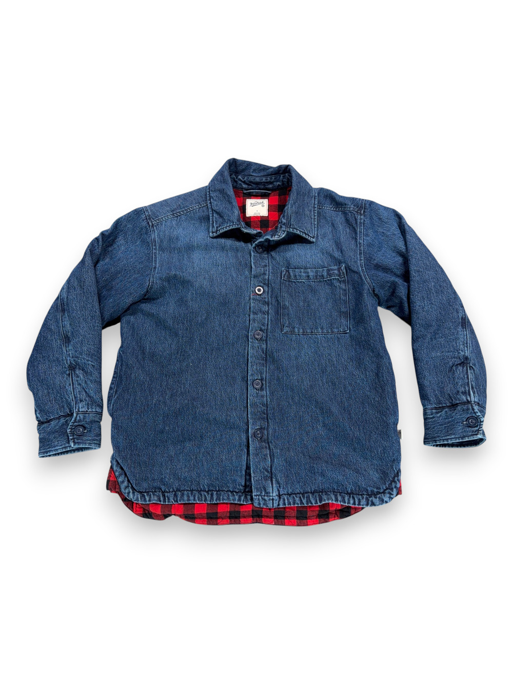 Woolrich Jacket Adult SMALL Blue Denim Flannel Lined Buffalo Plaid Chore Western